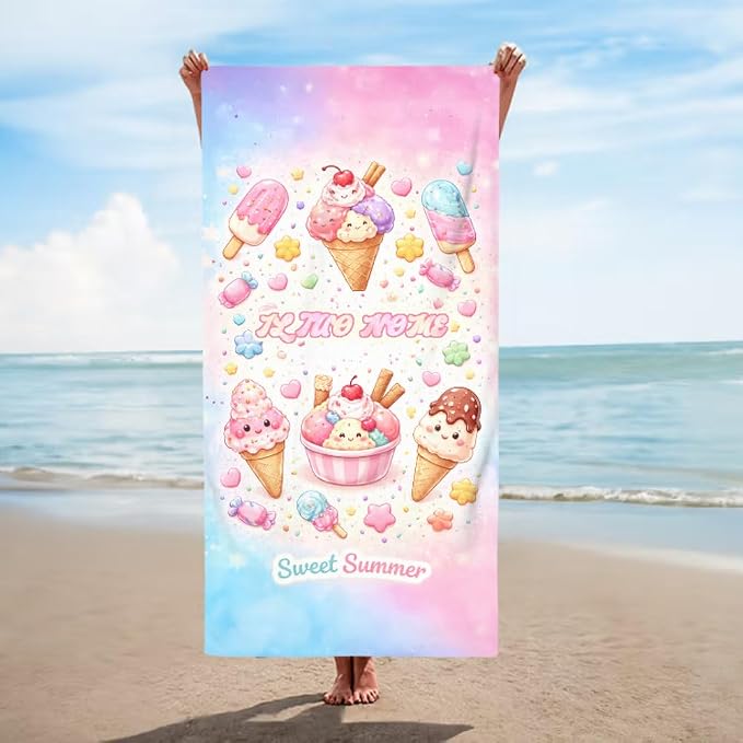 Vestin Telo da spiaggia personalizzato - GELATI - con Nome personalizzato - asciugamano da bagno asciugamano da piscina asciugamano da spiaggia per vacanze