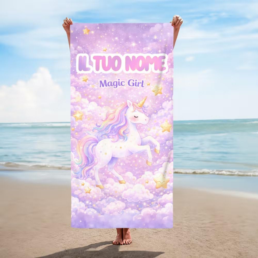 Vestin Telo da spiaggia personalizzato - UNICORNO - con Nome personalizzato - asciugamano da bagno asciugamano da piscina asciugamano da spiaggia per vacanze