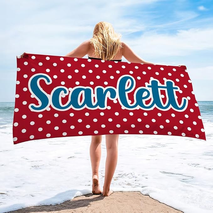 Vestin Telo da spiaggia personalizzato - MOTIVO A POIS - con Nome personalizzato - asciugamano da bagno asciugamano da piscina asciugamano da spiaggia per vacanze