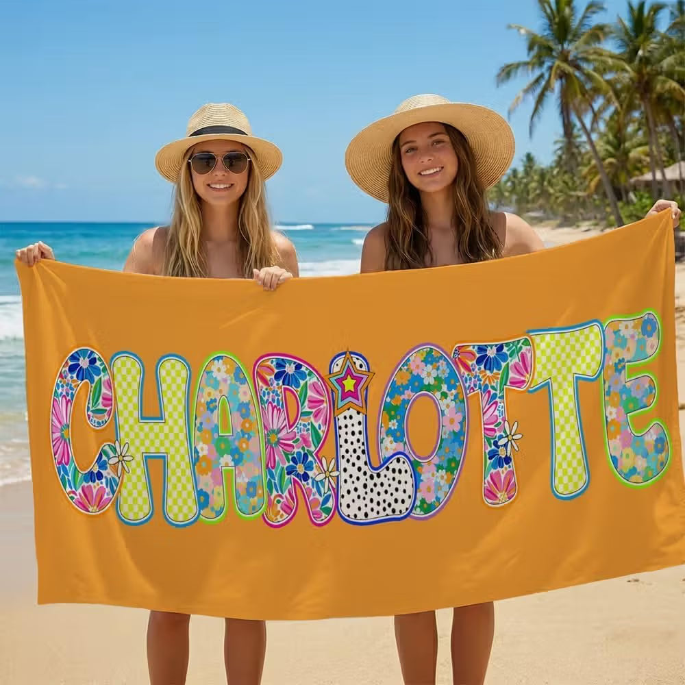Vestin Telo da spiaggia personalizzato - NOME COLORATO - con Nome personalizzato - asciugamano da bagno asciugamano da piscina asciugamano da spiaggia per vacanze