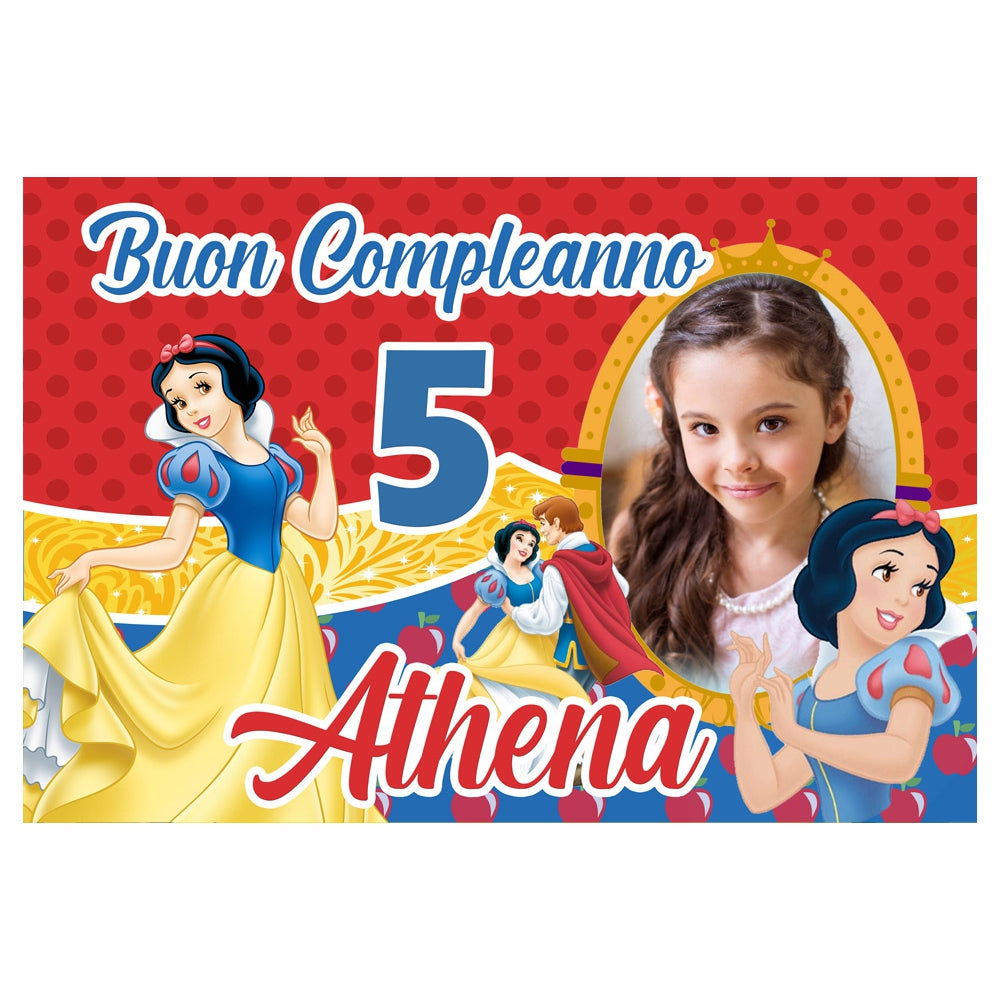GLOBAL STRISCIONE FONDALE COMPLEANNO - Biancaneve - STRISCIONE PERSONALIZZATO IN CARTA O IN BANNER PVC ANCHE DA ESTERNO GARANZIA 5 ANNI