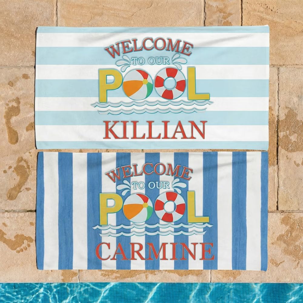 Vestin Telo da spiaggia personalizzato - BENVENUTO IN PISCINA - con Nome personalizzato - asciugamano da bagno asciugamano da piscina asciugamano da spiaggia per vacanze