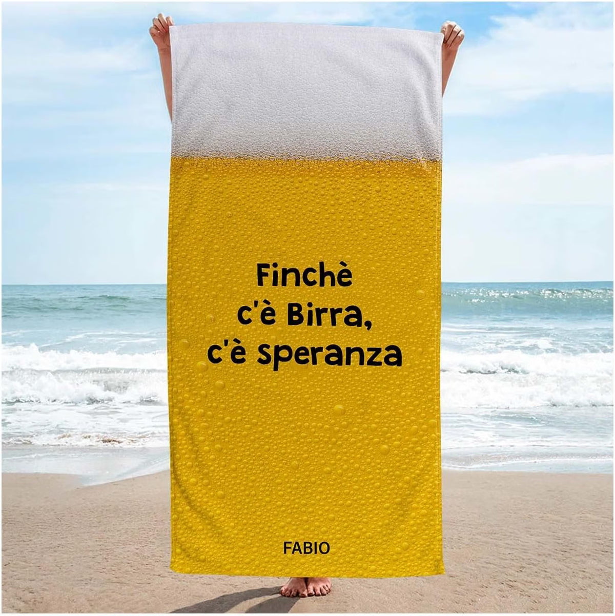 Vestin Telo da spiaggia personalizzato - Finchè c'è birra c'è speranza - BIRRA E NOME - con Nome personalizzato - asciugamano da bagno asciugamano da piscina asciugamano da spiaggia per vacanze