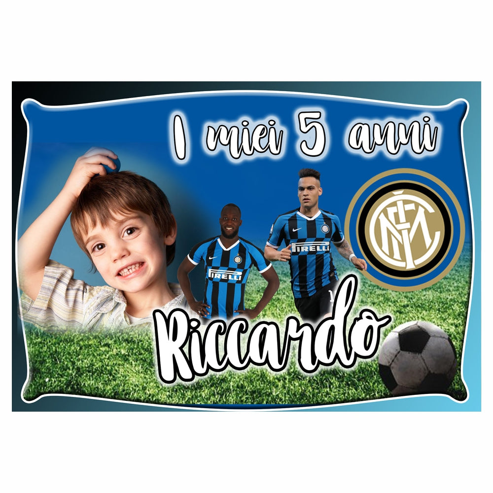 GLOBAL STRISCIONE FONDALE COMPLEANNO - Calcio Inter - STRISCIONE PERSONALIZZATO IN CARTA O IN BANNER PVC ANCHE DA ESTERNO GARANZIA 5 ANNI