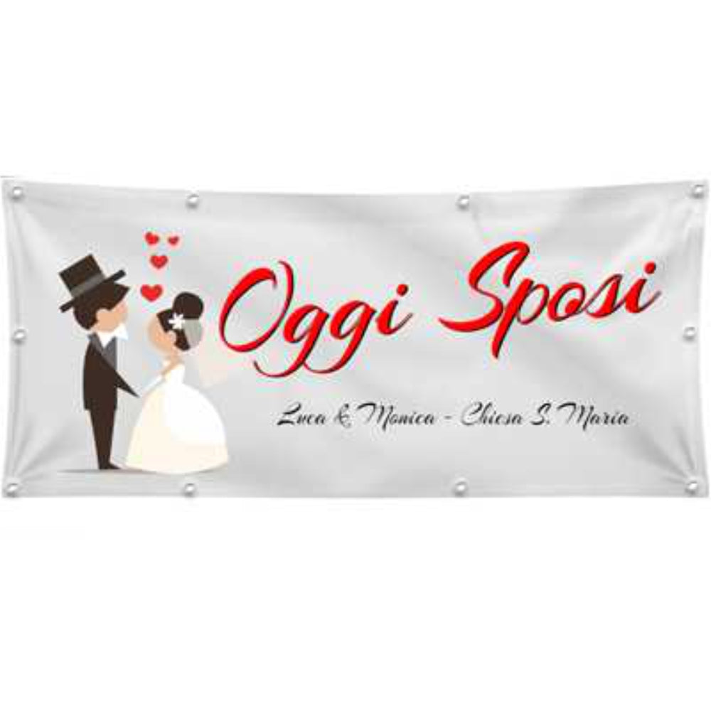 GLOBAL STRISCIONE FONDALE MATRIMONIO - OGGI SPOSI - PERSONALIZZATO IN CARTA O IN BANNER PVC ANCHE DA ESTERNO GARANZIA 5 ANNI