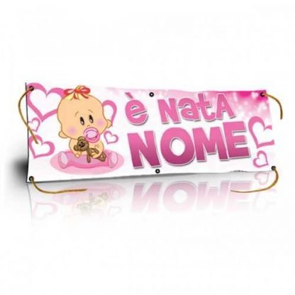 GLOBAL STRISCIONE FONDALE NASCITA - BAMBINA CON ORSETTO - IN CARTA O IN BANNER PVC ANCHE DA ESTERNO GARANZIA 5 ANNI