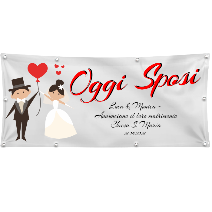 GLOBAL STRISCIONE FONDALE MATRIMONIO - OGGI SPOSI MOD 3 - PERSONALIZZATO IN CARTA O IN BANNER PVC ANCHE DA ESTERNO GARANZIA 5 ANNI
