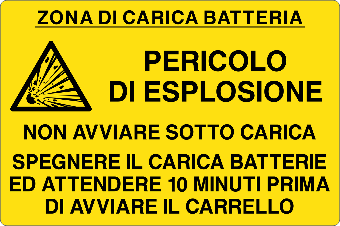 GLOBAL CARTELLO SEGNALETICO - ZONA RICARICA BATTERIE PERICOLO DI ESPLOSIONE - Adesivo Resistente, Pannello in Forex, Pannello In Alluminio