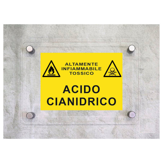 Global Targa Cartello in plexiglass - ACIDO CIANIDRICO RETTANGOLARE - Con Distanziali in acciaio inox, Stampa UV