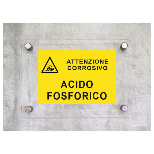 Global Targa Cartello in plexiglass - ACIDO FOSFORICO RETTANGOLARE - Con Distanziali in acciaio inox, Stampa UV