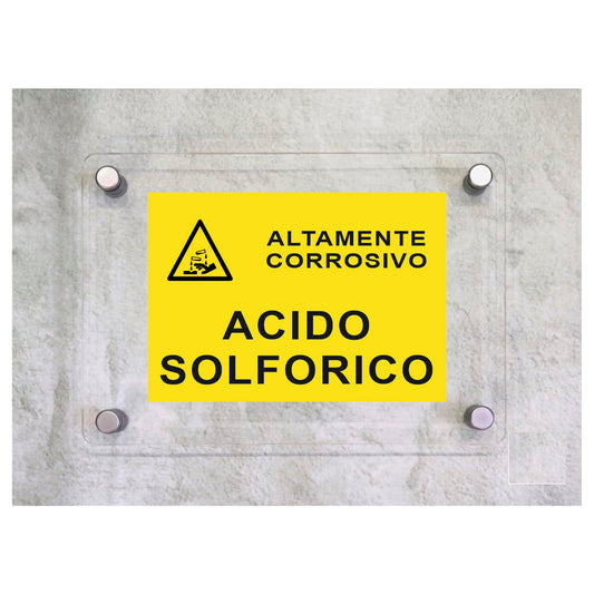 Global Targa Cartello in plexiglass - ACIDO SOLFORICO RETTANGOLARE - Con Distanziali in acciaio inox, Stampa UV