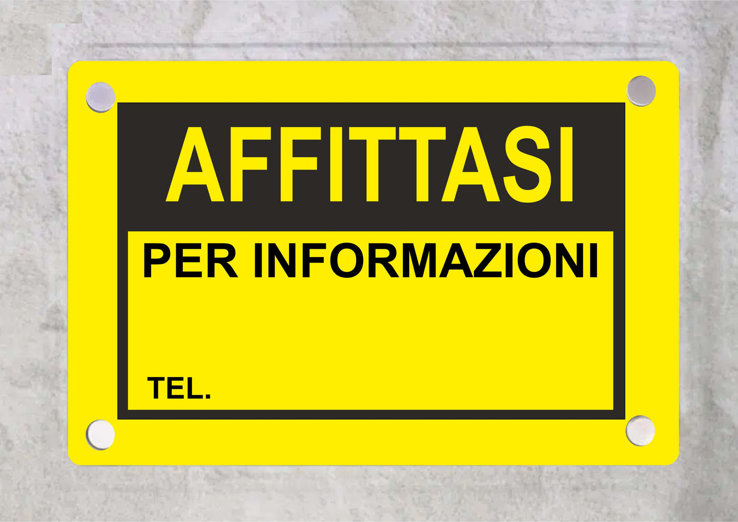 AFFITTASI IN GIALLO - CARTELLO SEGNALETICO ISO 7010 in Adesivo Resistente, Pannello in Forex, Pannello In Alluminio o in Plexiglas