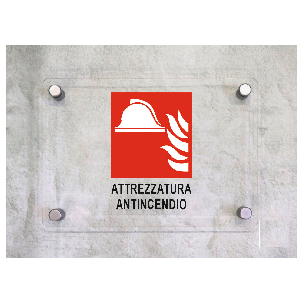 Global Targa Cartello in plexiglass - ATTREZZATURE ANTINCENDIO pittogramma - Con Distanziali in acciaio inox, Stampa UV.