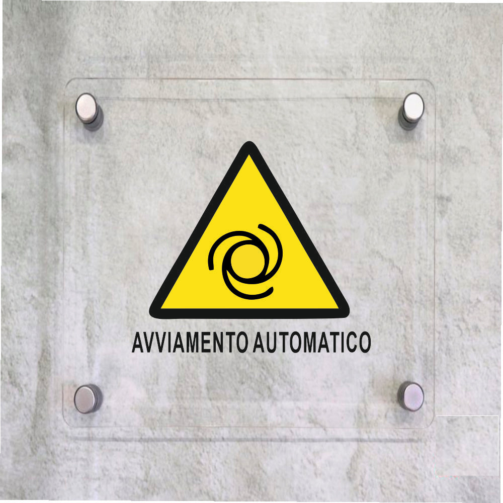 Global Targa Cartello in plexiglass Quadrato - AVVIAMENTO AUTOMATICO - Con Distanziali in acciaio inox, Stampa UV