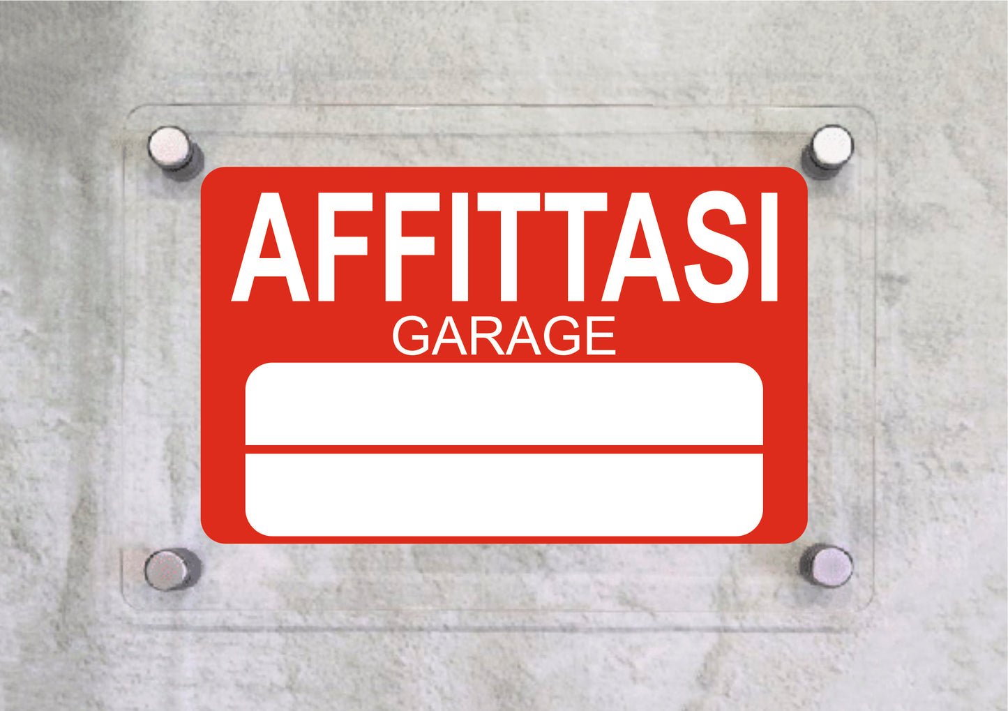 AFFITTASI GARAGE - CARTELLO SEGNALETICO ISO 7010 in Adesivo Resistente, Pannello in Forex, Pannello In Alluminio o in Plexiglas