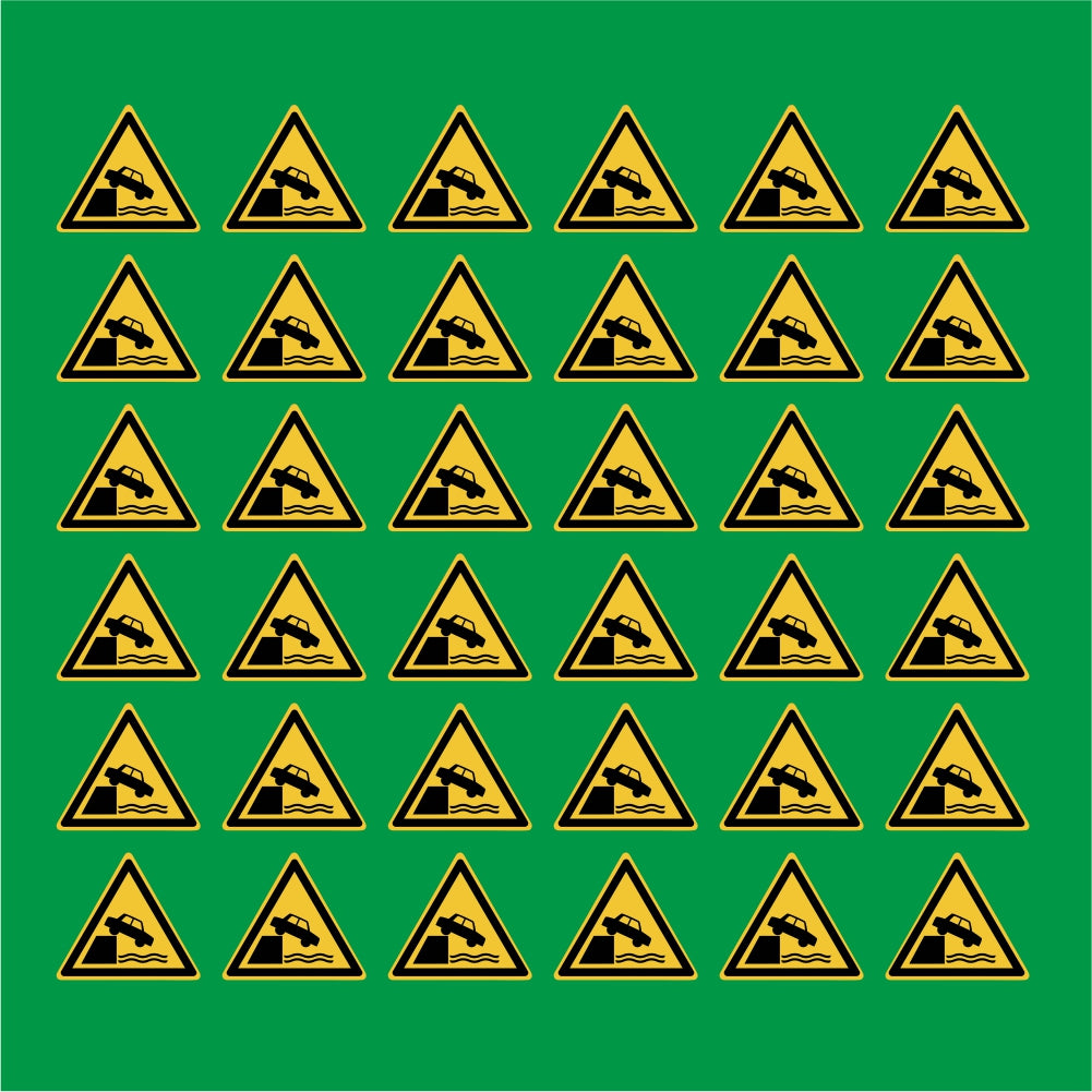 PACCO DA 6 KIT DI 6 ADESIVI TRIANGOLARI - Attenzione Argini non protetti - Pittogramma ISO 7010 Con Stampa Diretta U.V.