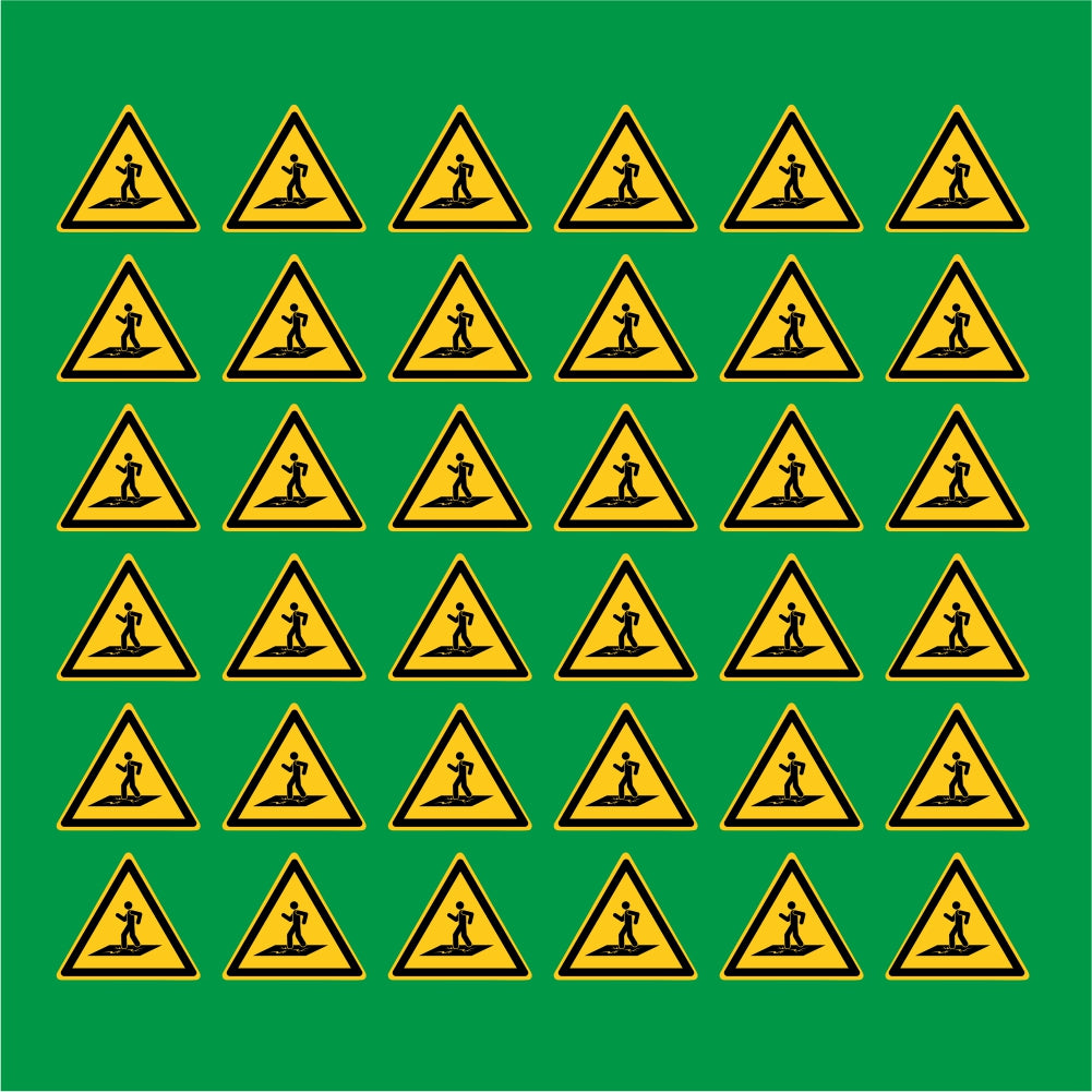 PACCO DA 6 KIT DI 6 ADESIVI TRIANGOLARI - Attenzione Superficie fragile - Pittogramma ISO 7010 Con Stampa Diretta U.V.