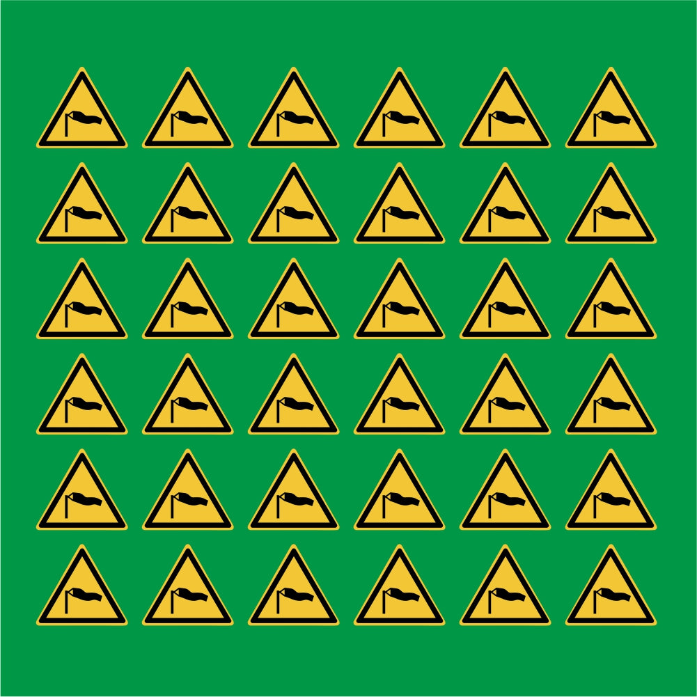 PACCO DA 6 KIT DI 6 ADESIVI TRIANGOLARI - Attenzione Venti forti - Pittogramma ISO 7010 Con Stampa Diretta U.V.