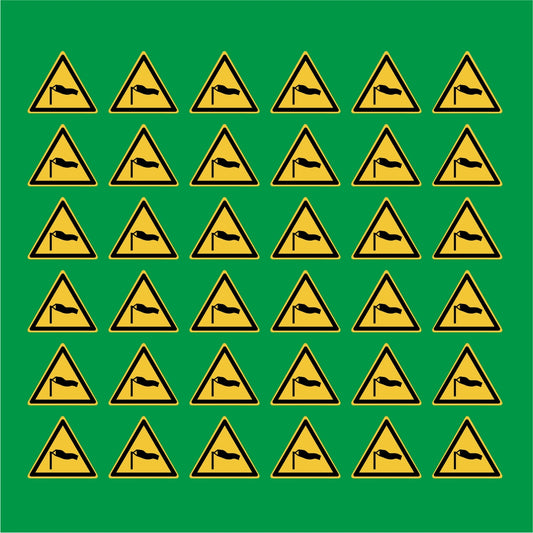 PACCO DA 6 KIT DI 6 ADESIVI TRIANGOLARI - Attenzione Venti forti - Pittogramma ISO 7010 Con Stampa Diretta U.V.