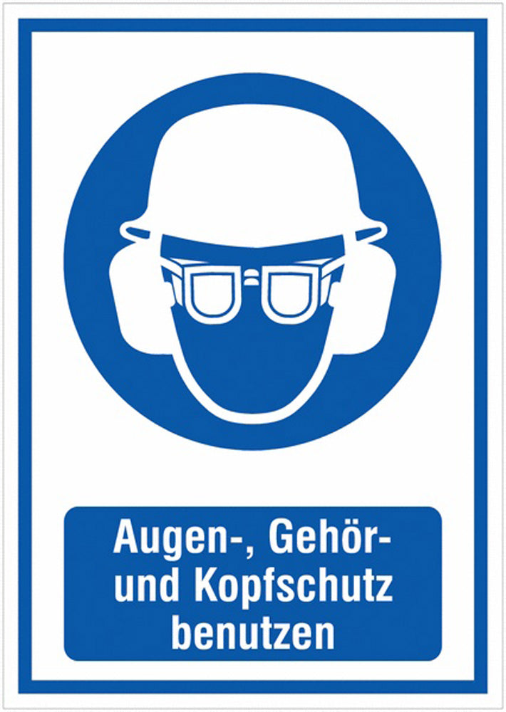 GLOBAL CARTELLO SEGNALETICO - Augen- Gehör- und Kopfschutz benutzen -  Adesivo Extra Resistente, Pannello in Forex, Pannello In Alluminio