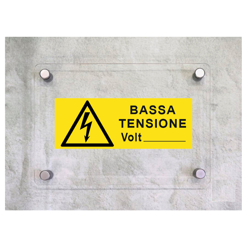 Global Targa Cartello in plexiglass UNI - BASSA TENSIONE VOLT_____ - Con Distanziali in acciaio inox, Stampa UV