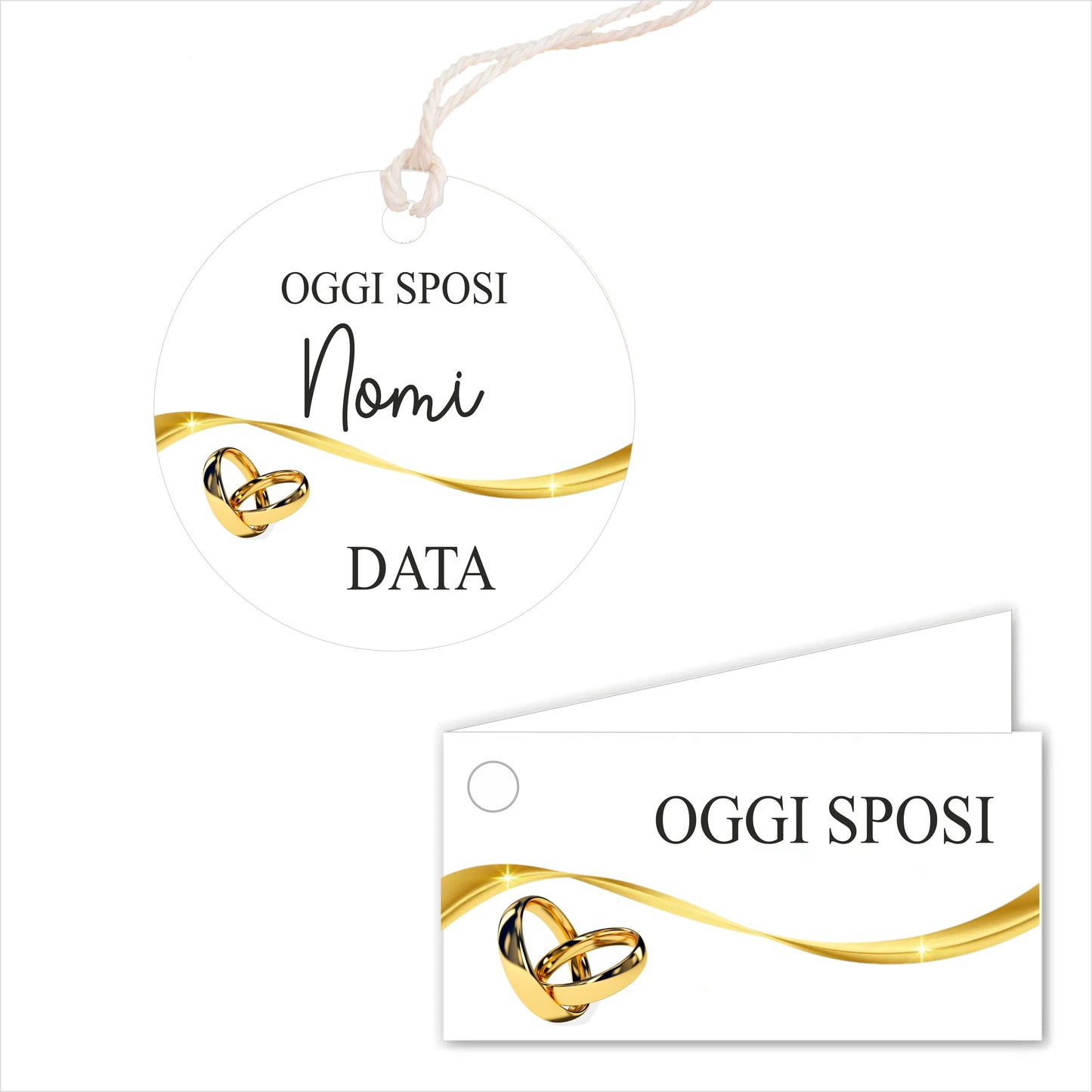 GLOBAL Bigliettini Bomboniera per Matrimonio Personalizzato - OGGI SPOSI - Bigliettini Bomboniera con piega, Bigliettini Bomboniera tondo, Personalizzati con Nome e Data, MADE IN ITALY