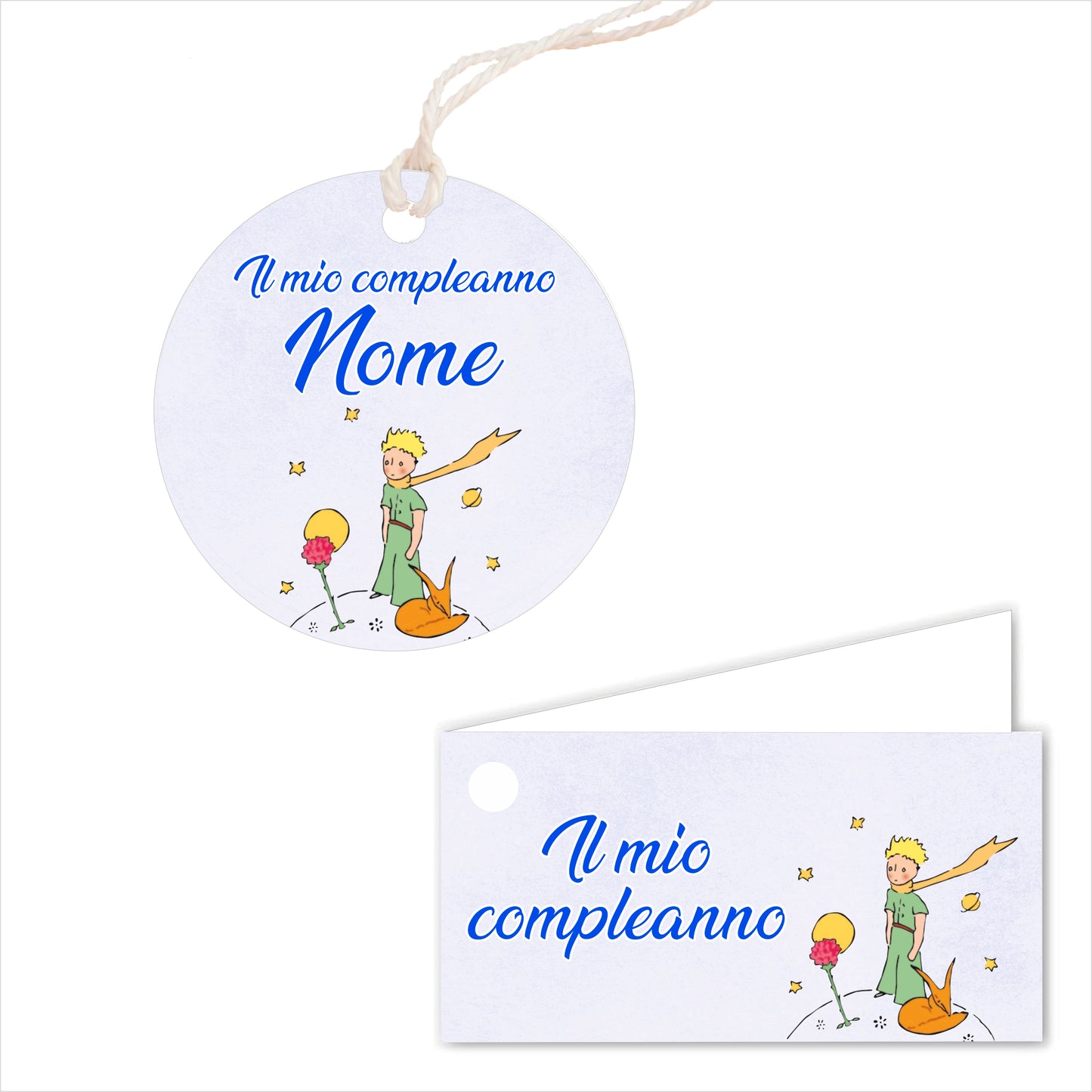 GLOBAL Bigliettini Bomboniera per Compleanno Personalizzato - IL PICCOLO PRINCIPE - Bigliettini Bomboniera con piega, Bigliettini Bomboniera tondo, Personalizzati con Nome e Data, MADE IN ITALY