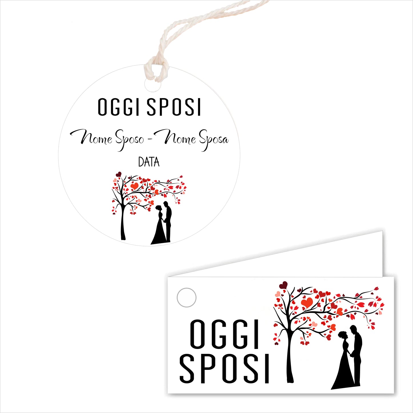 GLOBAL Bigliettini Bomboniera per Matrimonio Personalizzato - OGGI SPOSI MOD 2 - Bigliettini Bomboniera con piega, Bigliettini Bomboniera tondo, Personalizzati con Nome e Data, MADE IN ITALY