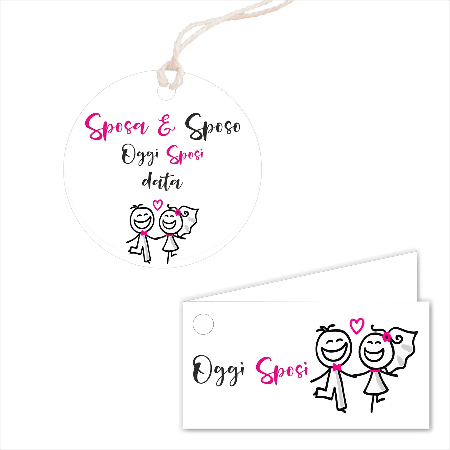 GLOBAL Bigliettini Bomboniera per Matrimonio Personalizzato - OGGI SPOSI MOD 3 - Bigliettini Bomboniera con piega, Bigliettini Bomboniera tondo, Personalizzati con Nome e Data, MADE IN ITALY