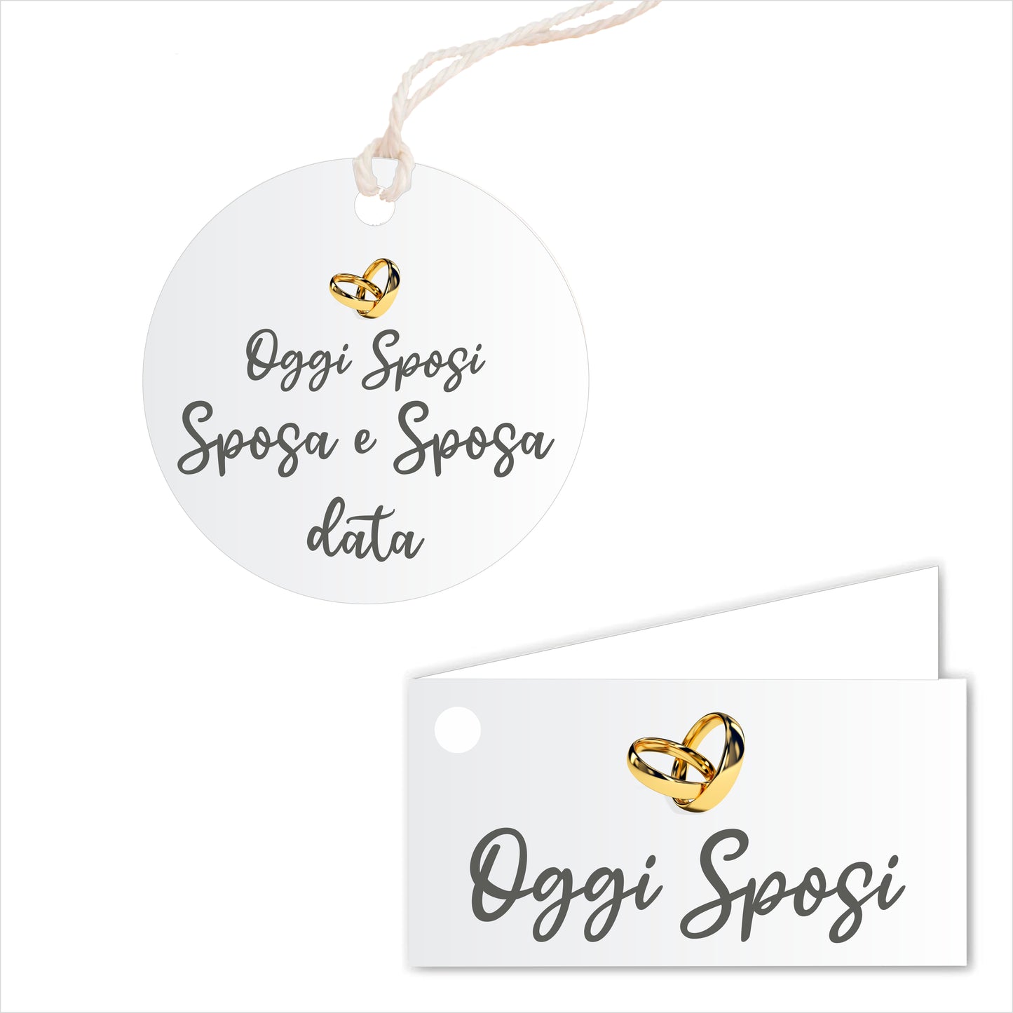 GLOBAL Bigliettini Bomboniera per Matrimonio Personalizzato - OGGI SPOSI MOD 4 - Bigliettini Bomboniera con piega, Bigliettini Bomboniera tondo, Personalizzati con Nome e Data, MADE IN ITALY