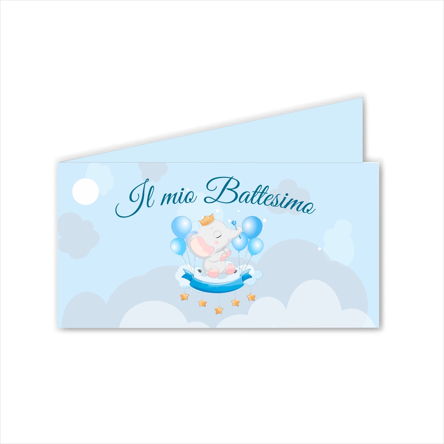 GLOBAL Bigliettini Bomboniera per Battesimo Personalizzato - ELEFANTE BIMBO - Bigliettini Bomboniera con piega, Bigliettini Bomboniera tondo, Personalizzati con Nome e Data, MADE IN ITALY