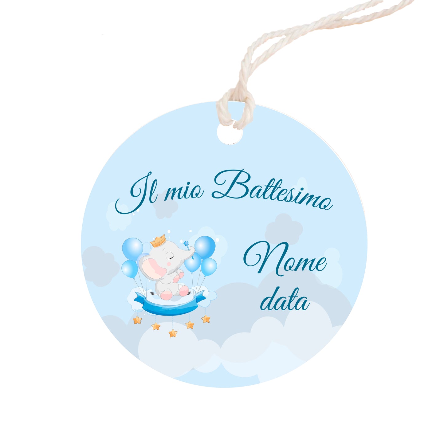 GLOBAL Bigliettini Bomboniera per Battesimo Personalizzato - ELEFANTE BIMBO - Bigliettini Bomboniera con piega, Bigliettini Bomboniera tondo, Personalizzati con Nome e Data, MADE IN ITALY