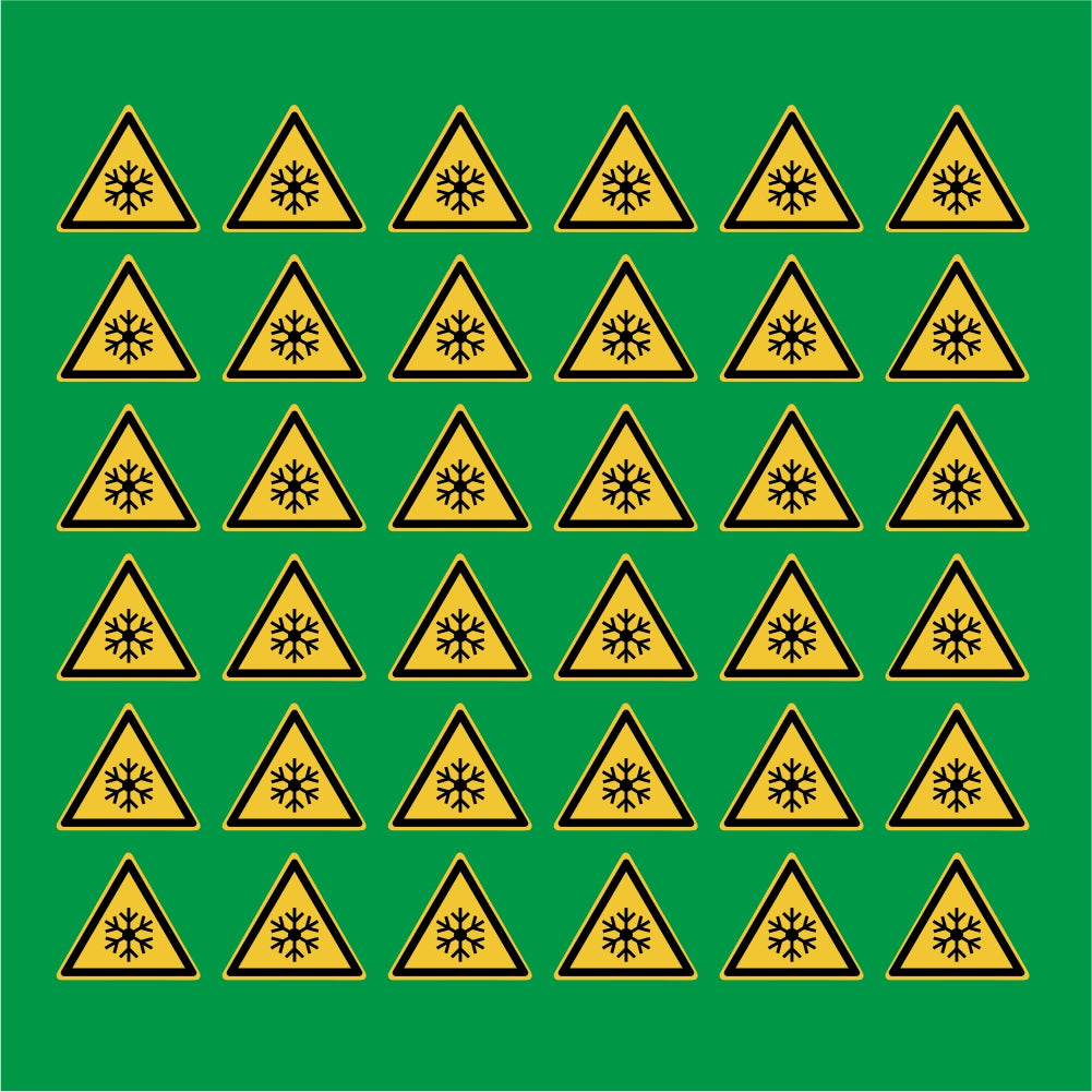 PACCO DA 6 KIT DI 6 ADESIVI TRIANGOLARI - Bassa temperatura - Pittogramma ISO 7010 Con Stampa Diretta U.V.