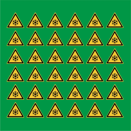 PACCO DA 6 KIT DI 6 ADESIVI TRIANGOLARI - Bassa temperatura - Pittogramma ISO 7010 Con Stampa Diretta U.V.