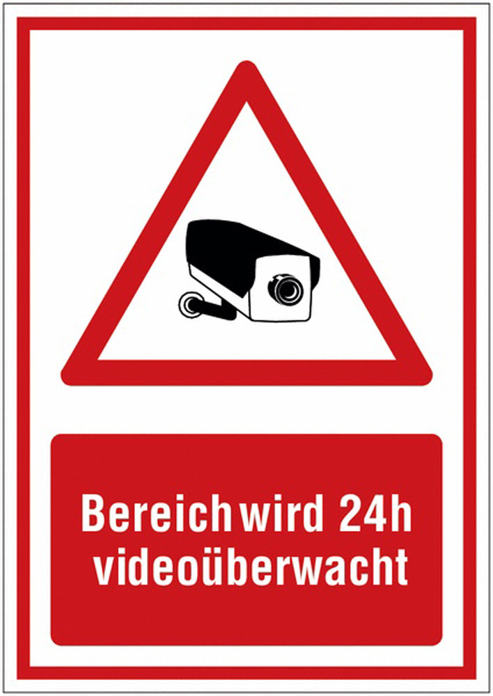 GLOBAL CARTELLO SEGNALETICO - Bereich wird 24 h videoüberwacht red - Adesivo Extra Resistente, Pannello in Forex, Pannello In Alluminio