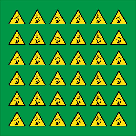 PACCO DA 6 KIT DI 6 ADESIVI TRIANGOLARI - CADUTA OGGETTI - Pittogramma ISO 7010 Con Stampa Diretta U.V.