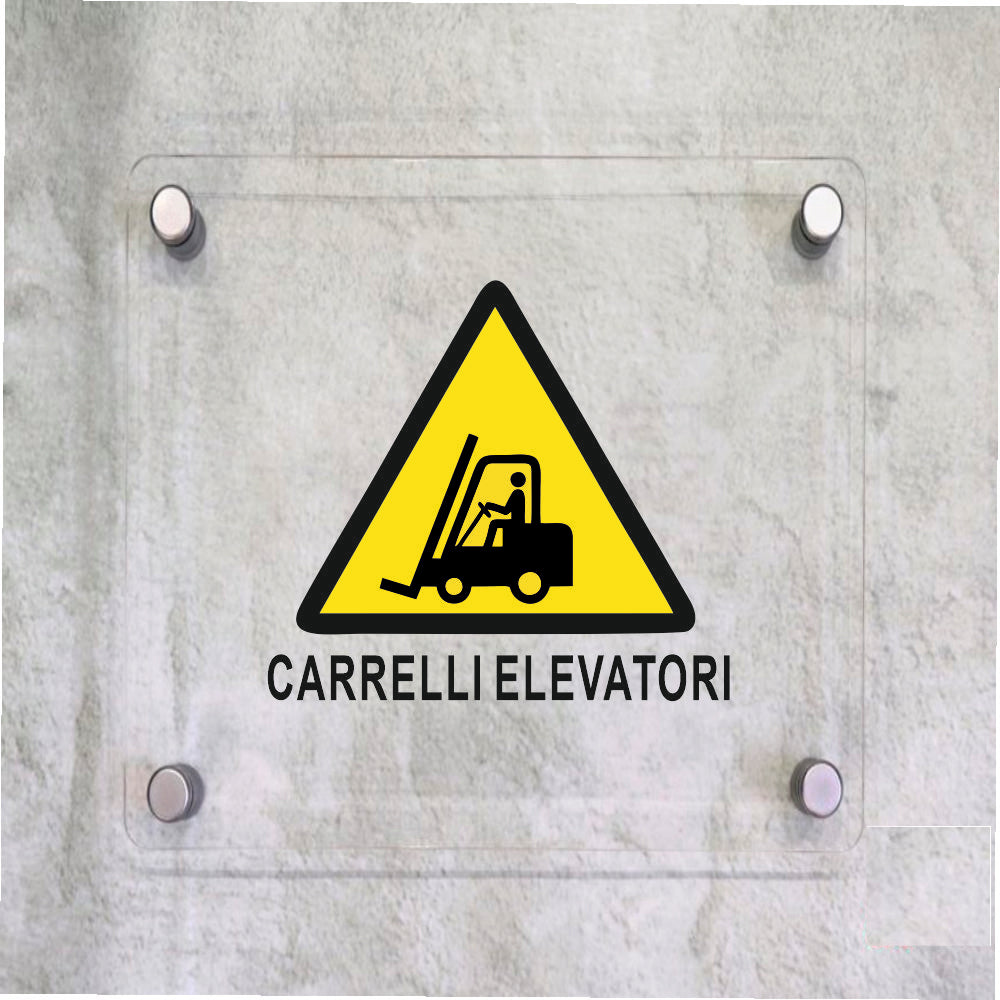Global Targa Cartello in plexiglass Quadrato - CARRELLI ELEVATORI - Con Distanziali in acciaio inox, Stampa UV