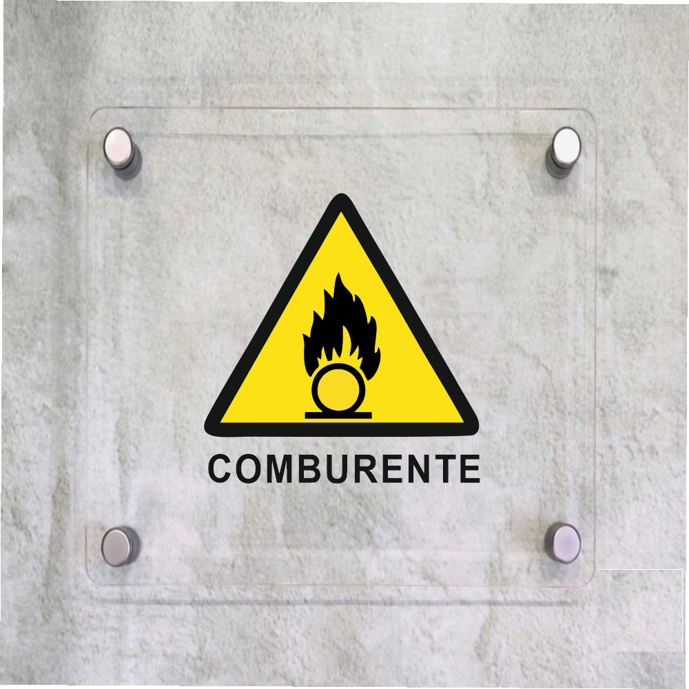 Global Targa Cartello in plexiglass Quadrato - COMBURENTE - Con Distanziali in acciaio inox, Stampa UV