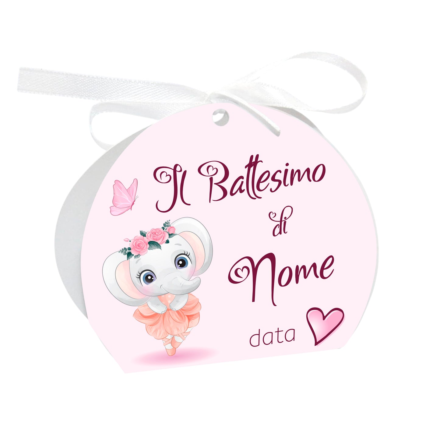 GLOBAL Scatole Portaconfetti per Battesimo Personalizzate - ELEFANTE BALLERINA - Scatoline Bomboniere battesimo con nastrino personalizzato MADE IN ITALY