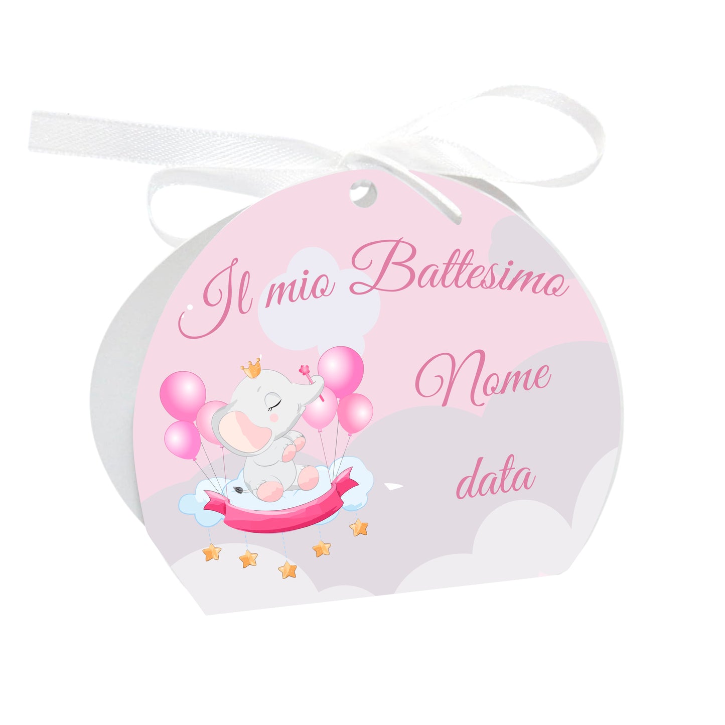GLOBAL Scatole Portaconfetti per Battesimo Personalizzate - ELEFANTE BIMBA - Scatoline Bomboniere battesimo con nastrino personalizzato MADE IN ITALY