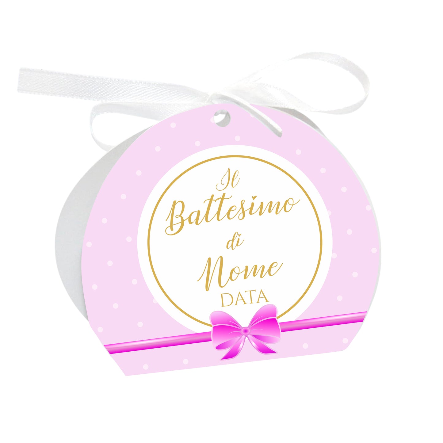 GLOBAL Scatole Portaconfetti per Battesimo Personalizzate - FIOCCO ROSA - Scatoline Bomboniere battesimo con nastrino personalizzato MADE IN ITALY