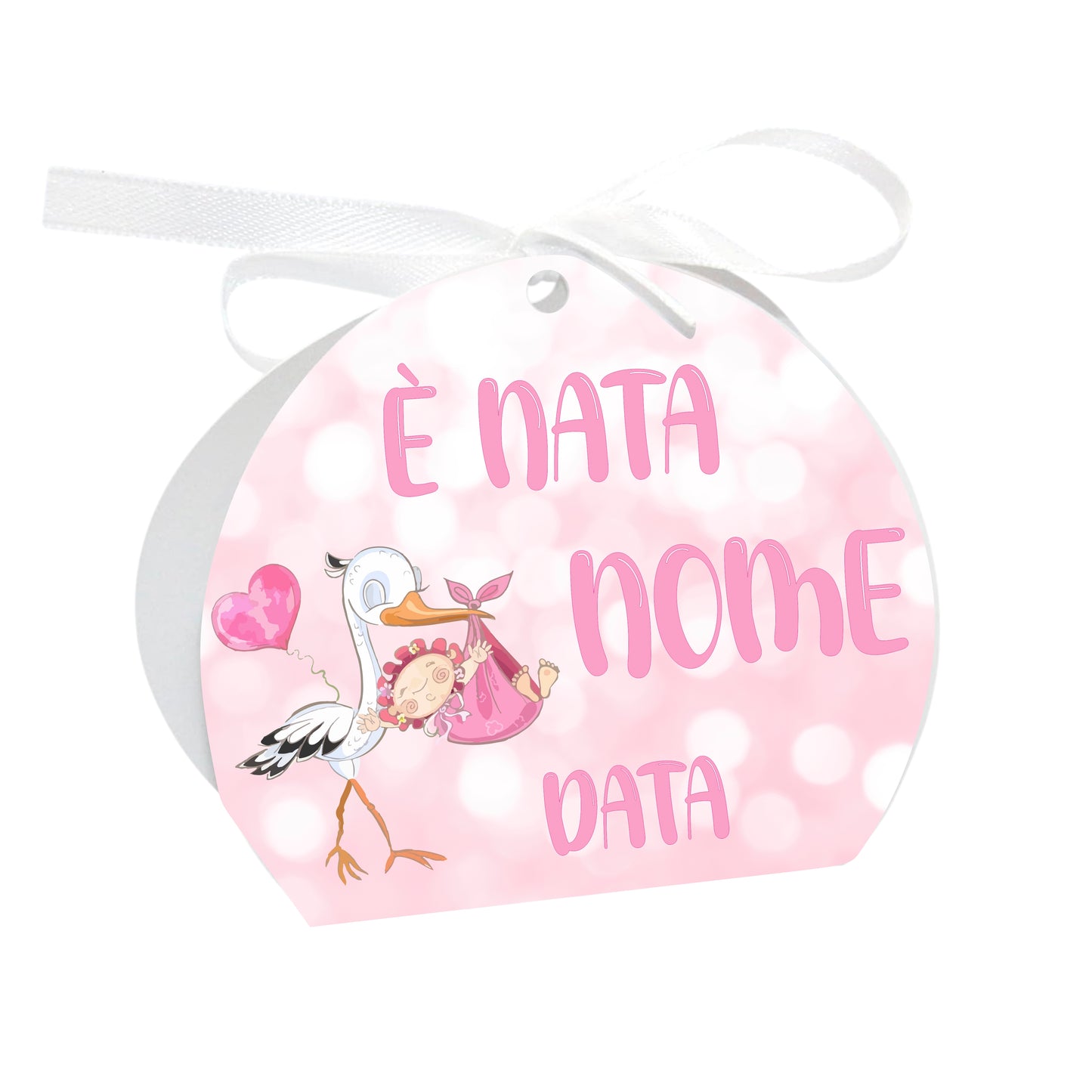 GLOBAL Scatole Portaconfetti per Nascita Personalizzate - CICOGNA BIMBA MOD. 2 - Scatoline Bomboniere nascita con nastrino personalizzato MADE IN ITALY