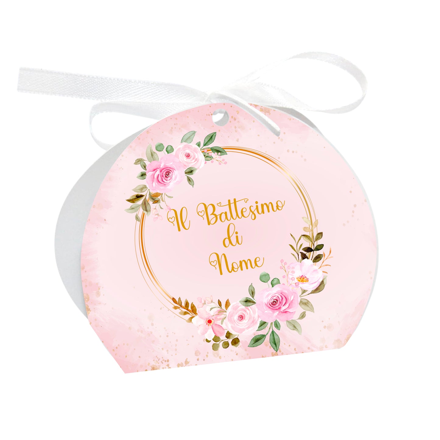 GLOBAL Scatole Portaconfetti per Battesimo Personalizzate - CORNICE CON FIORI - Scatoline Bomboniere battesimo con nastrino personalizzato MADE IN ITALY