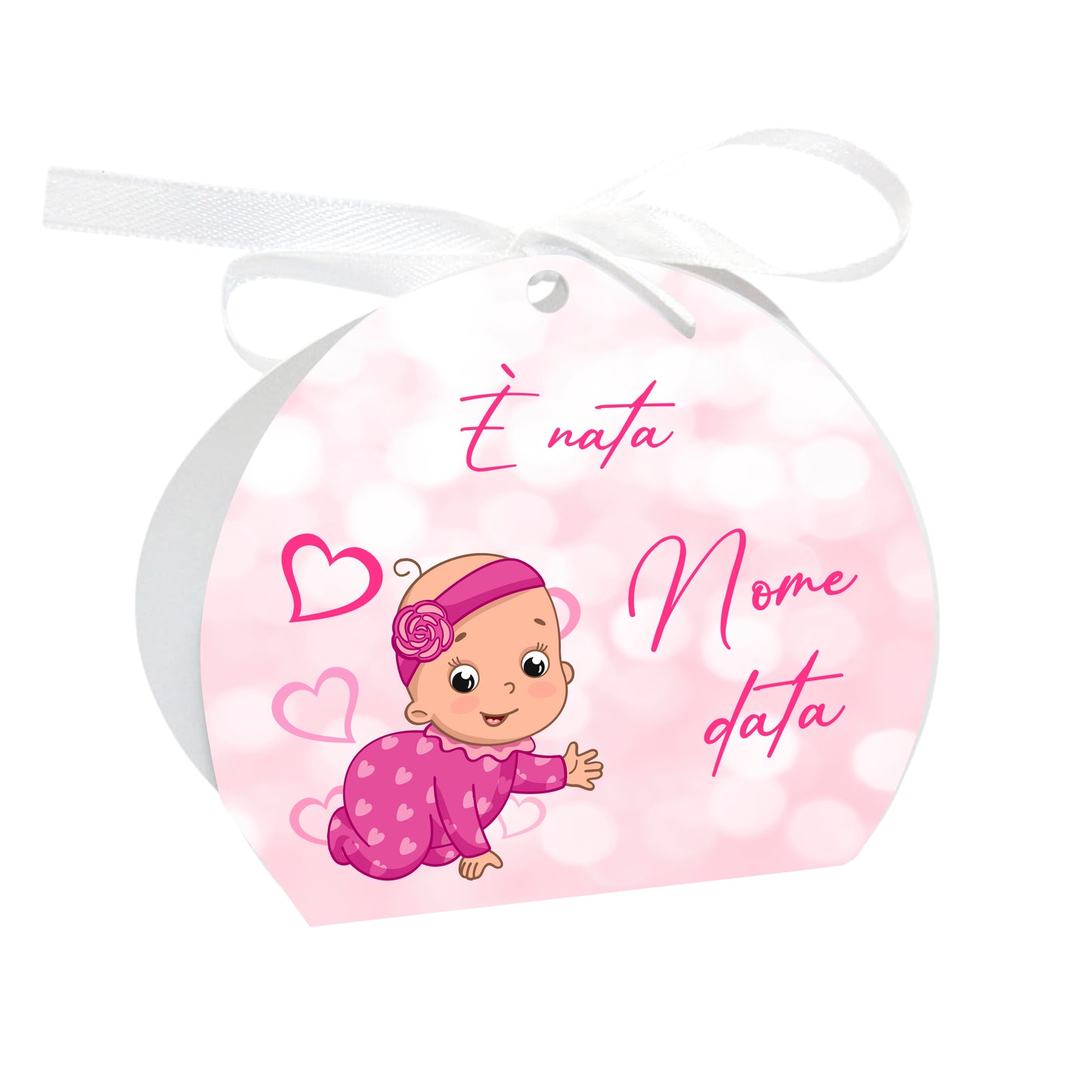GLOBAL Scatole Portaconfetti per Nascita Personalizzate - GATTONI BIMBA - Scatoline Bomboniere nascita con nastrino personalizzato MADE IN ITALY