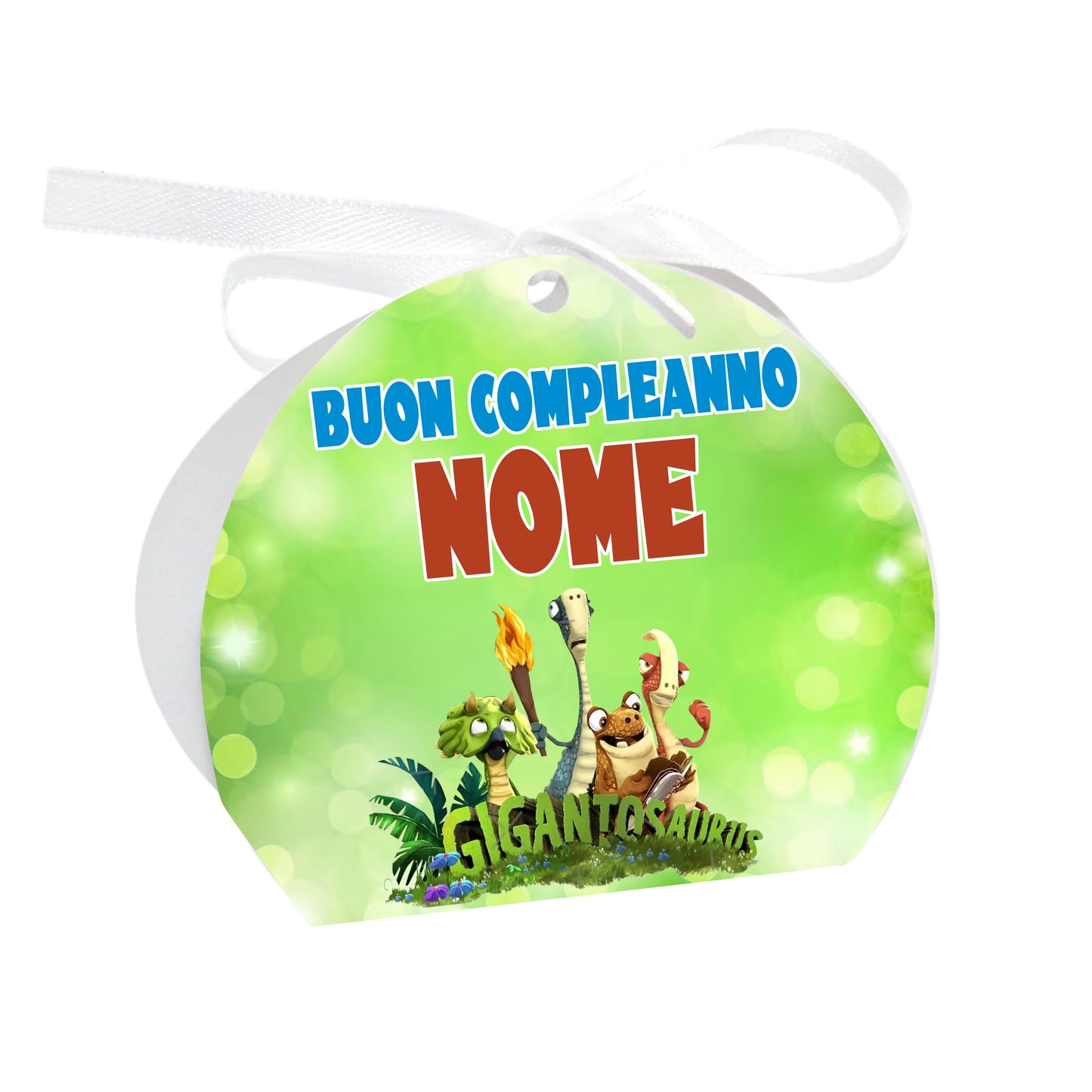 GLOBAL Scatole Portaconfetti per Compleanno Personalizzate - GIGANTOSAURUS - Scatoline Bomboniere compleanno con nastrino personalizzato MADE IN ITALY