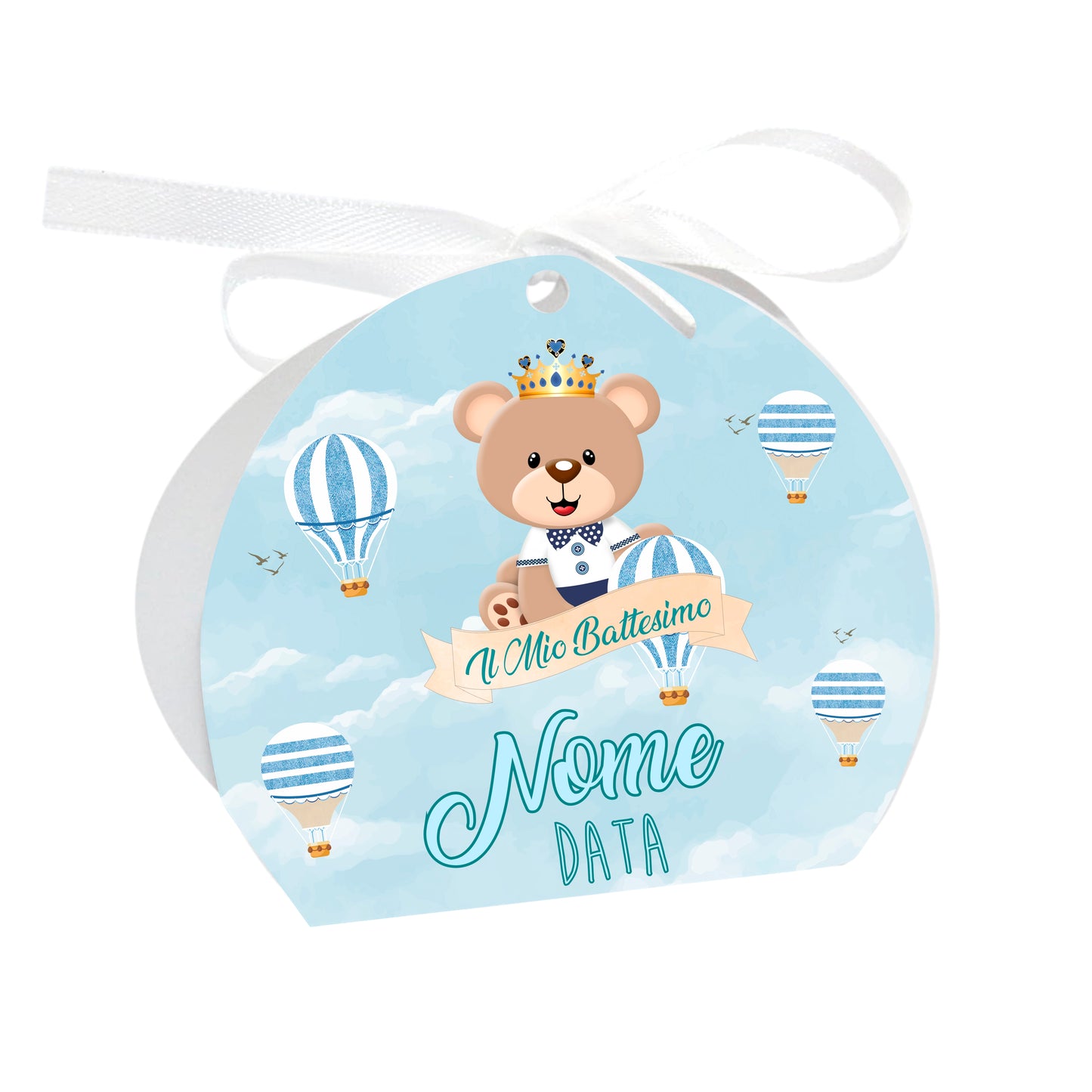 GLOBAL Scatole Portaconfetti per Battesimo Personalizzate - ORSETTO BIMBO MOD. 2 - Scatoline Bomboniere battesimo con nastrino personalizzato MADE IN ITALY