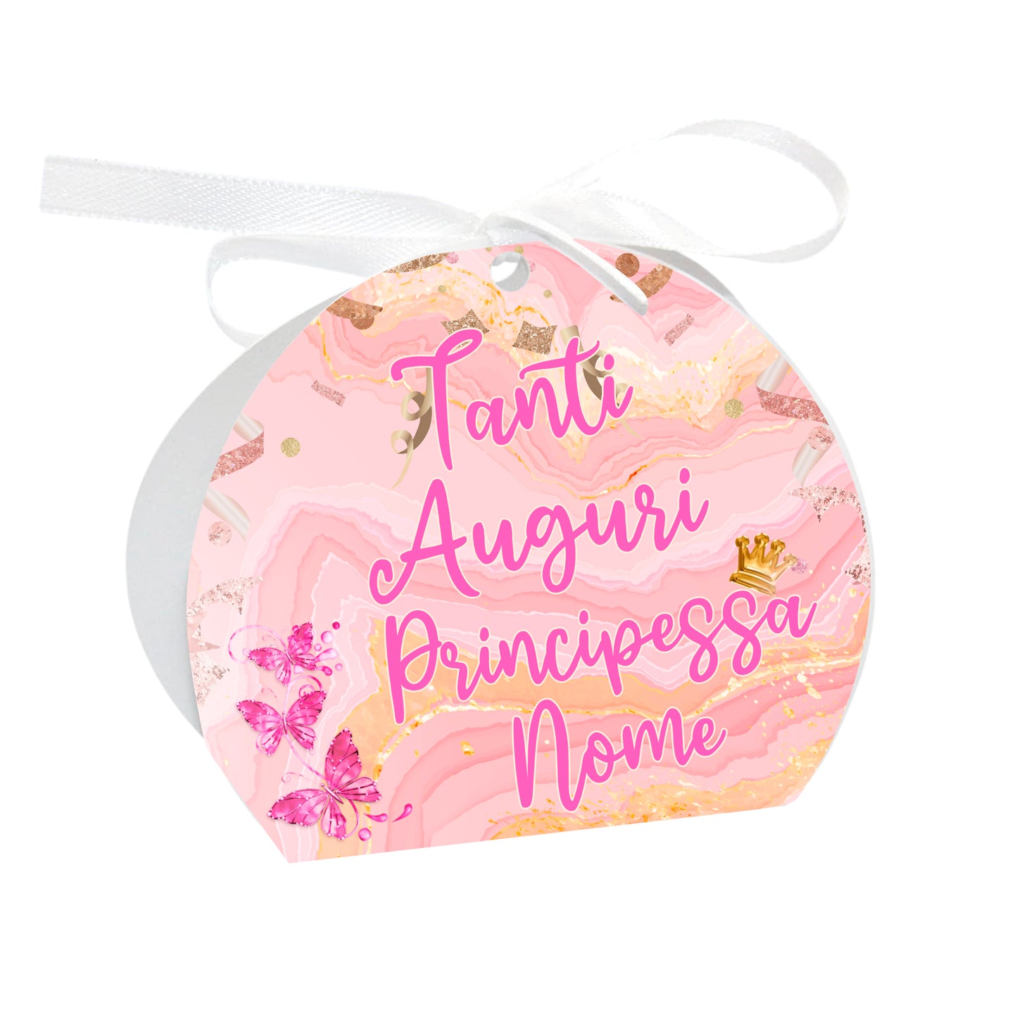 GLOBAL Scatole Portaconfetti per Compleanno Personalizzate - FARFALLE ROSA - Scatoline Bomboniere compleanno con nastrino personalizzato MADE IN ITALY