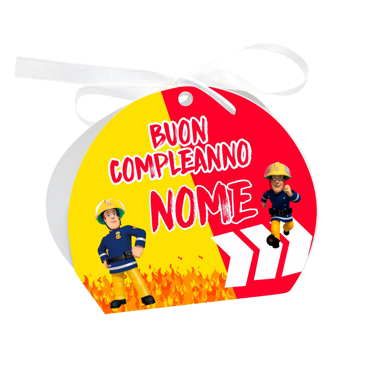 GLOBAL Scatole Portaconfetti per Compleanno Personalizzate - SAM IL POMPIERE - Scatoline Bomboniere compleanno con nastrino personalizzato MADE IN ITALY