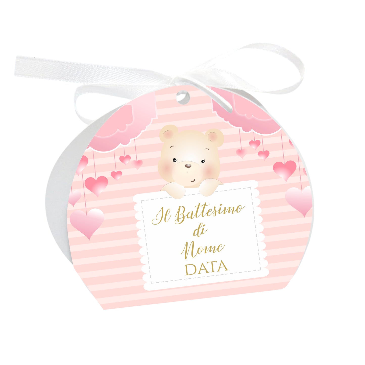 GLOBAL Scatole Portaconfetti per Battesimo Personalizzate - ORSETTO BIMBA MOD. 3 - Scatoline Bomboniere battesimo con nastrino personalizzato MADE IN ITALY
