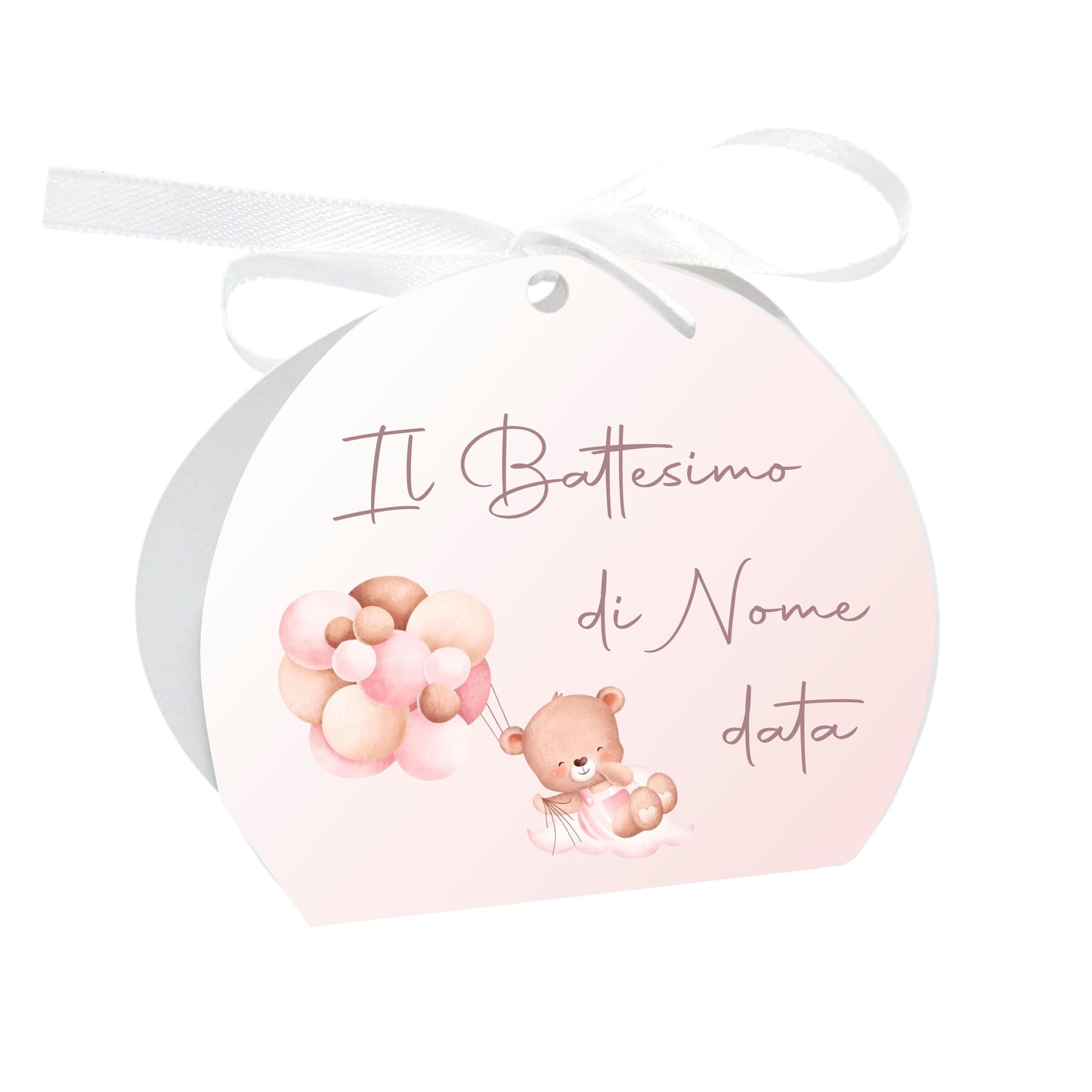 GLOBAL Scatole Portaconfetti per Battesimo Personalizzate - ORSETTO BIMBA - Scatoline Bomboniere battesimo con nastrino personalizzato MADE IN ITALY